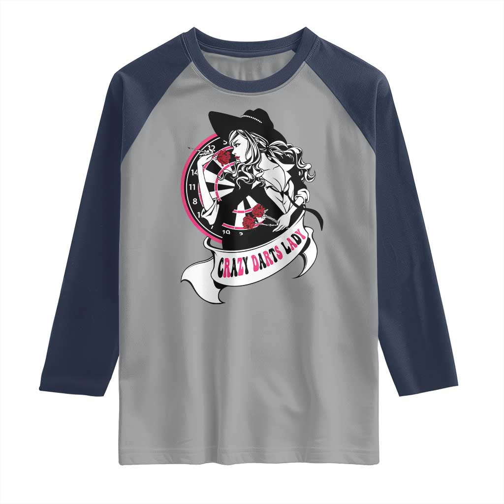 Funny Crazy Darts Lady Raglan Shirt Coolest Girls Play Darts TS12 Sport Gray Navy Print Your Wear