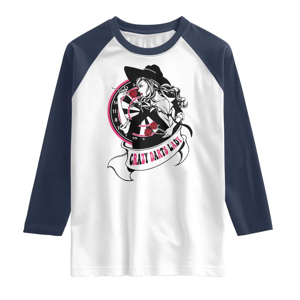 Funny Crazy Darts Lady Raglan Shirt Coolest Girls Play Darts TS12 White Navy Print Your Wear