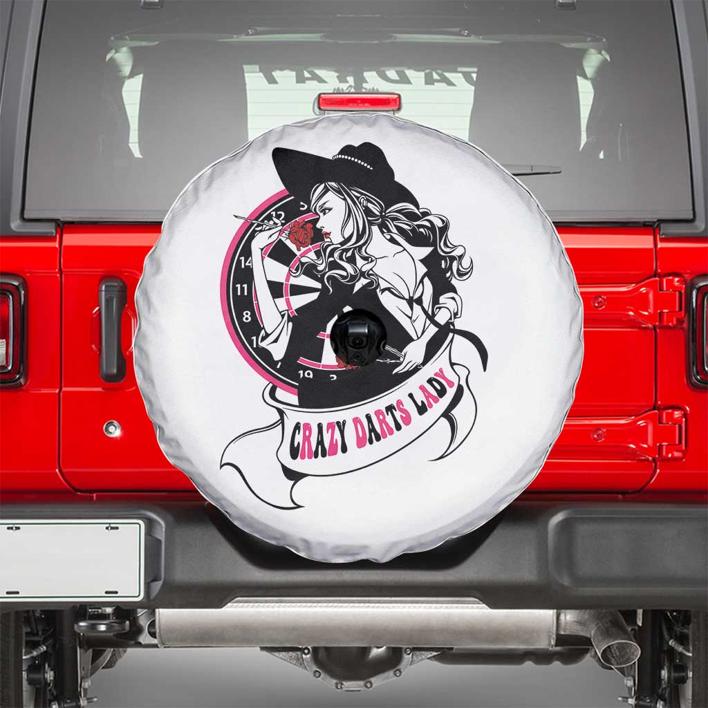Funny Crazy Darts Lady Spare Tire Cover Coolest Girls Play Darts TS12 White Print Your Wear