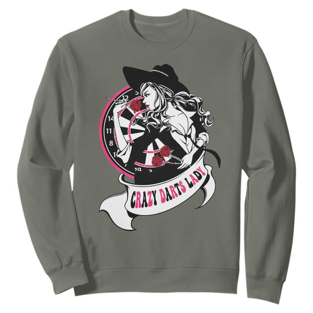 Funny Crazy Darts Lady Sweatshirt Coolest Girls Play Darts TS12 Military Green Print Your Wear
