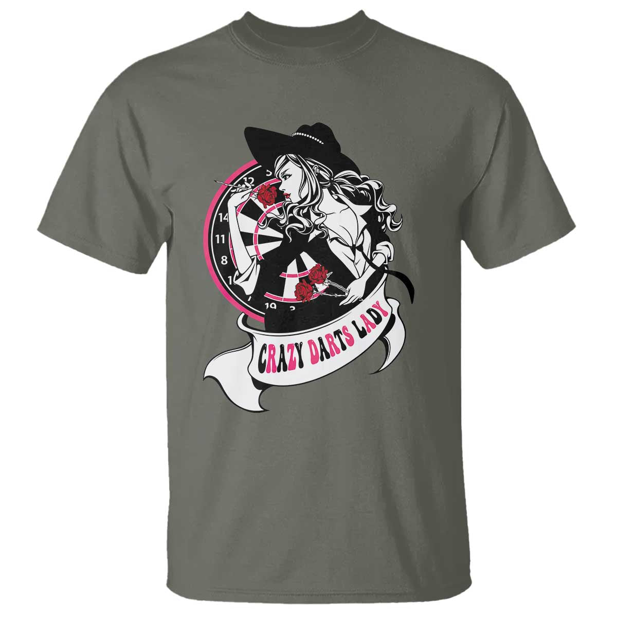 Funny Crazy Darts Lady T Shirt Coolest Girls Play Darts TS12 Military Green Print Your Wear