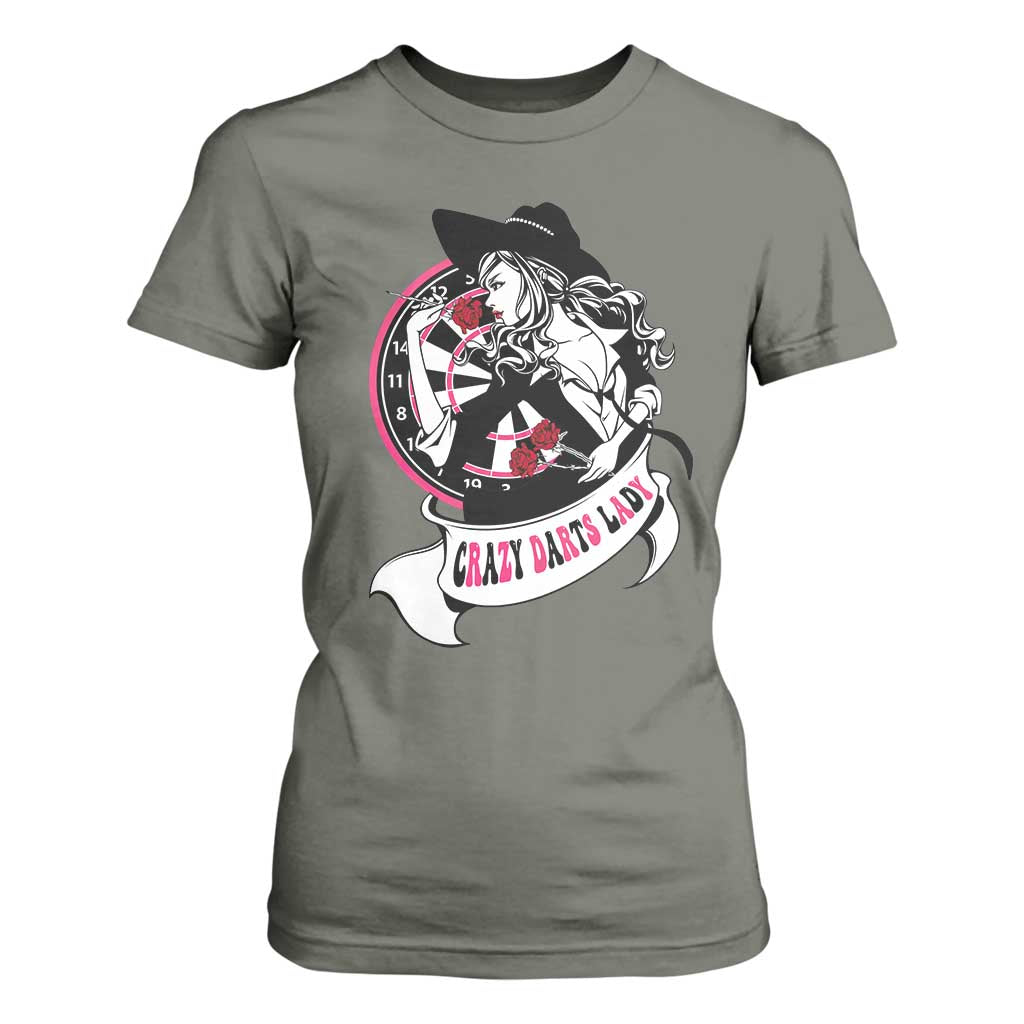 Funny Crazy Darts Lady T Shirt For Women Coolest Girls Play Darts TS12 Military Green Print Your Wear