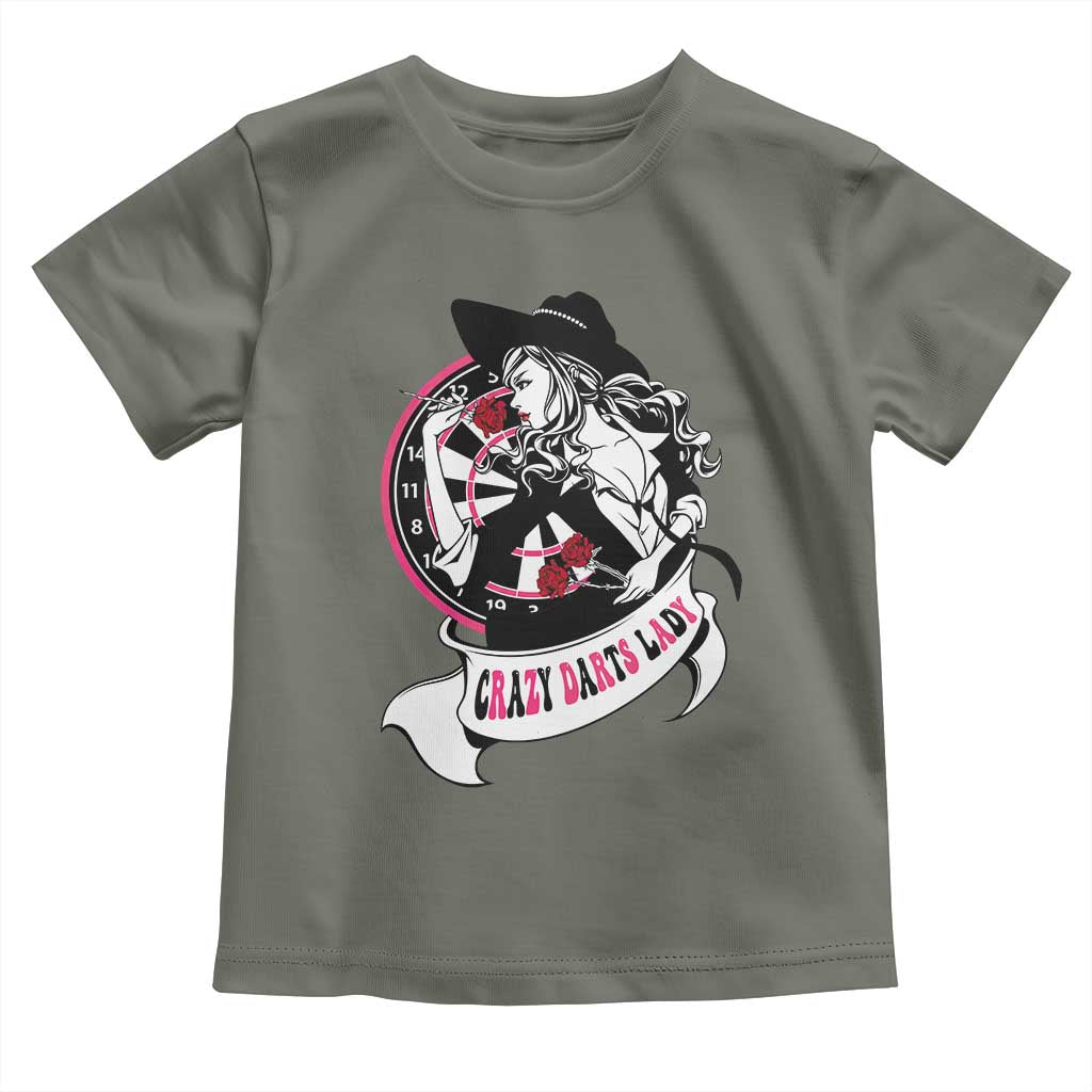 Funny Crazy Darts Lady Toddler T Shirt Coolest Girls Play Darts TS12 Military Green Print Your Wear