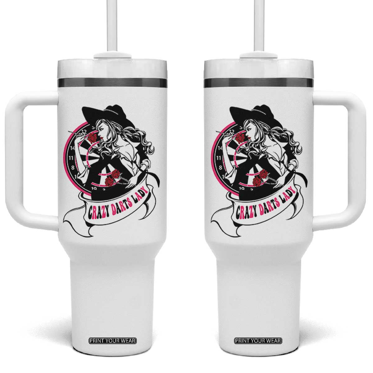 Funny Crazy Darts Lady Tumbler With Handle Coolest Girls Play Darts TS12 One Size: 40 oz White Print Your Wear