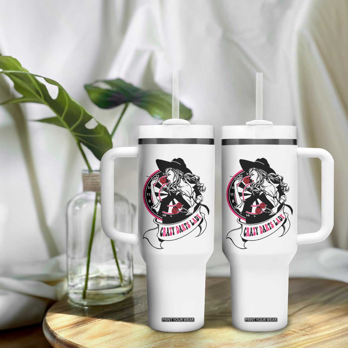 Funny Crazy Darts Lady Tumbler With Handle Coolest Girls Play Darts TS12 Print Your Wear