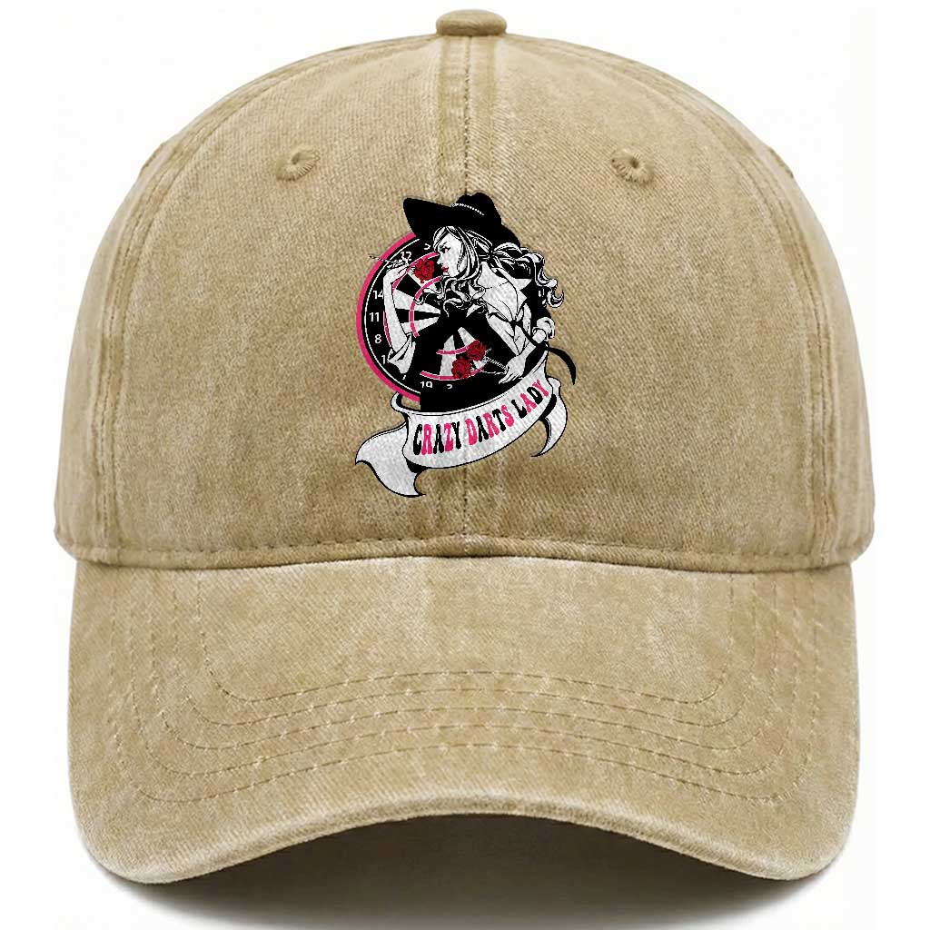 Funny Crazy Darts Lady Washed Cotton Baseball Cap Coolest Girls Play Darts TS12 Print Your Wear