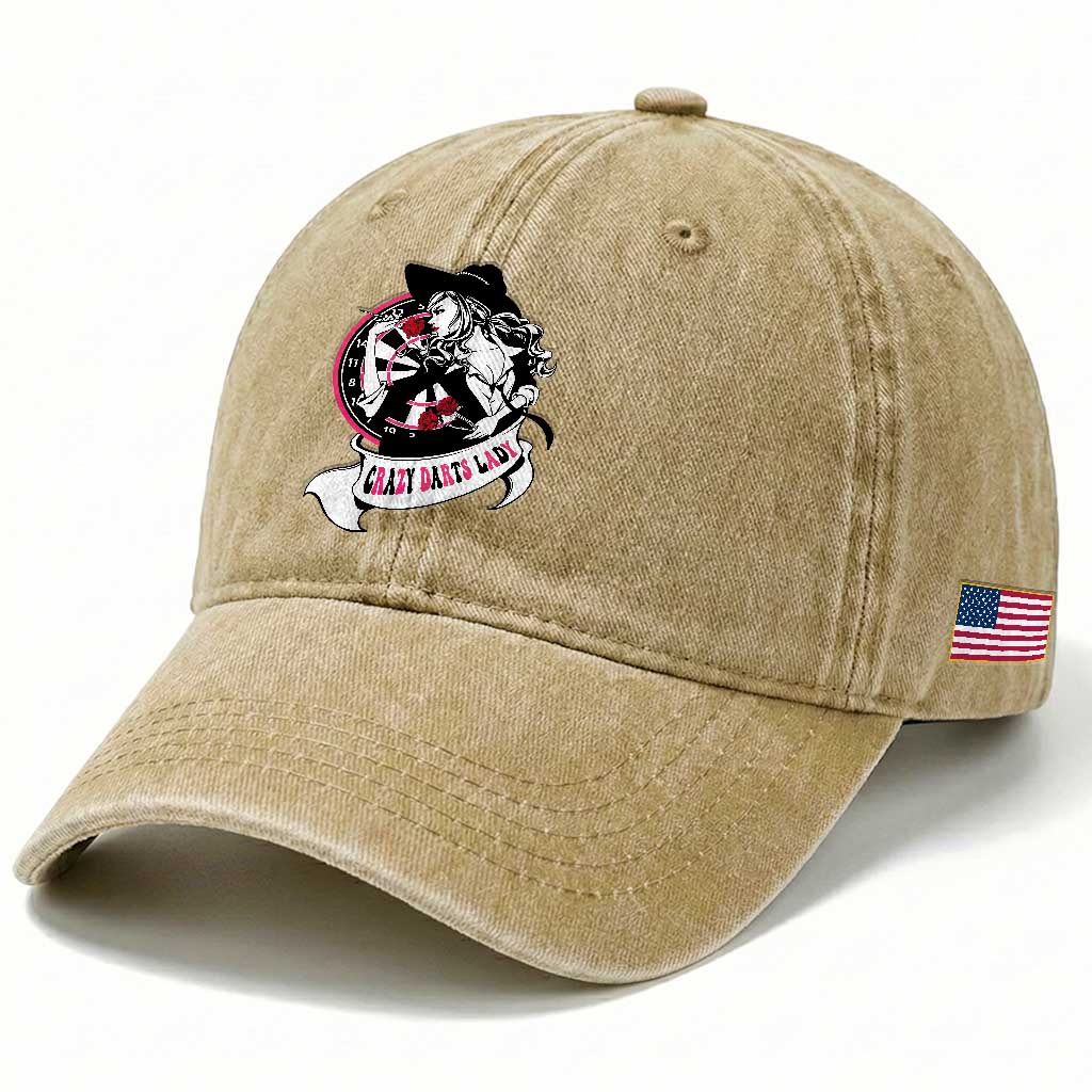 Funny Crazy Darts Lady Washed Cotton Baseball Cap Coolest Girls Play Darts TS12 Print Your Wear