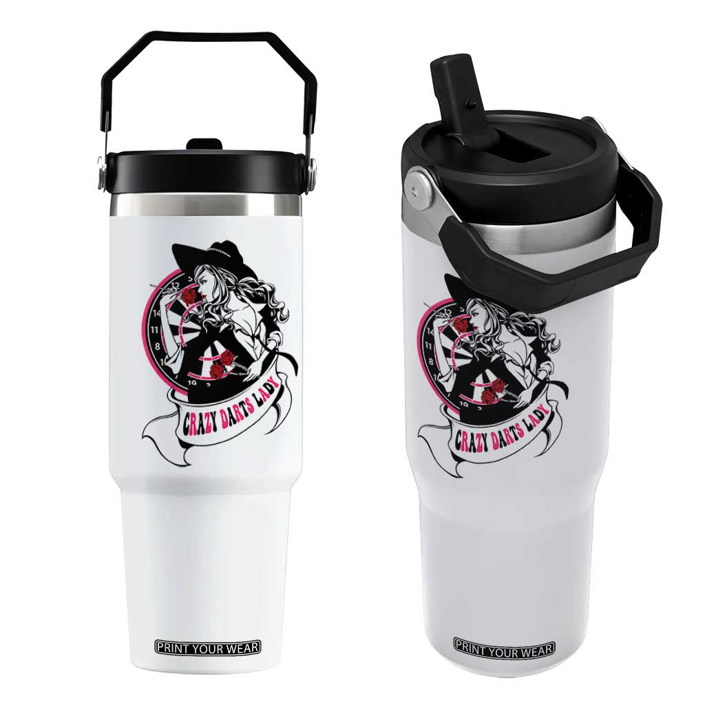 Funny Crazy Darts Lady Flip Straw Tumbler Coolest Girls Play Darts TS12 One Size: 30 oz White Print Your Wear