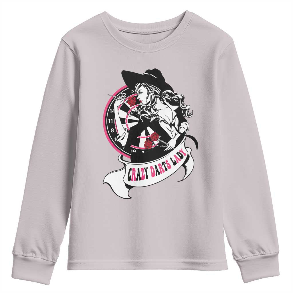Funny Crazy Darts Lady Youth Sweatshirt Coolest Girls Play Darts TS12 Ice Gray Print Your Wear