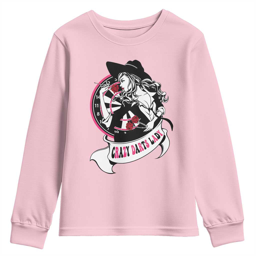 Funny Crazy Darts Lady Youth Sweatshirt Coolest Girls Play Darts TS12 Light Pink Print Your Wear