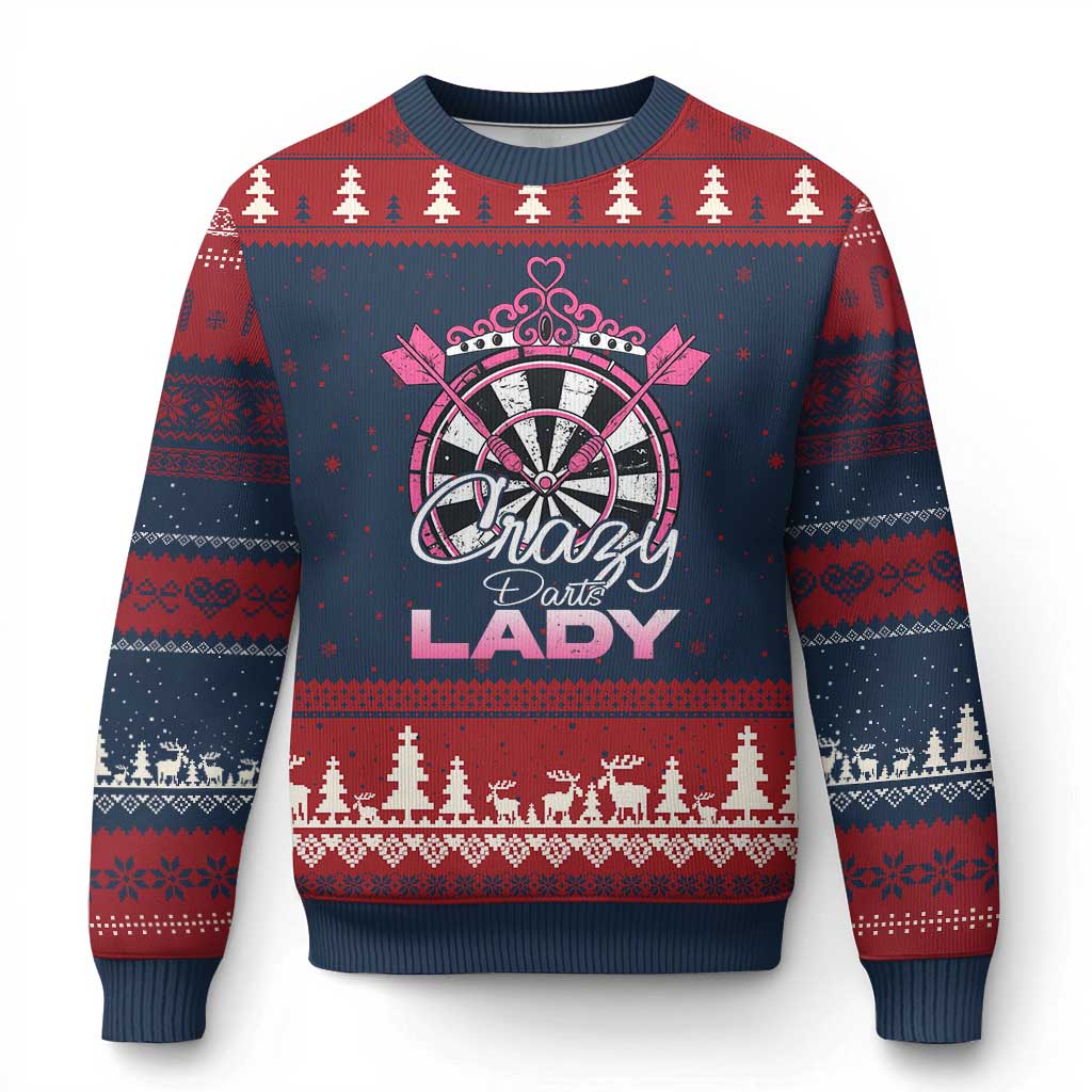 Crazy Darts Lady Ugly Christmas Sweater Funny Pub Game Gift For Women TS12 Navy Red Print Your Wear