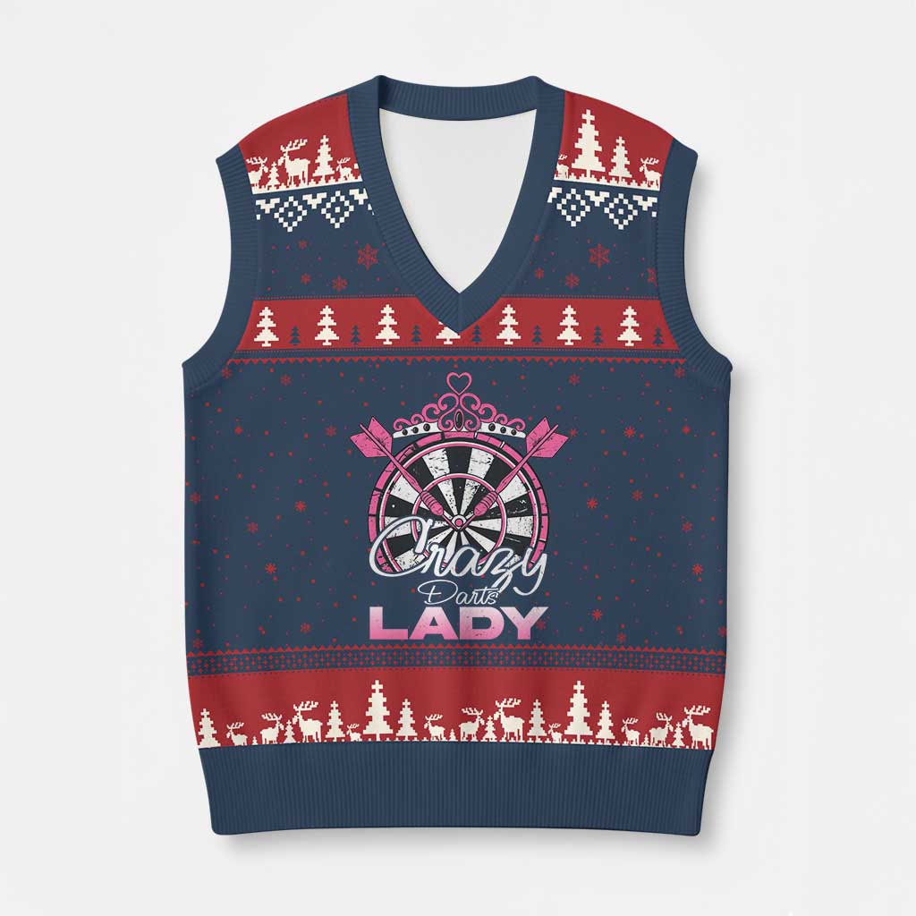 Crazy Darts Lady V-Neck Knit Sweater Vest Funny Pub Game Gift For Women TS12 Navy Red Print Your Wear
