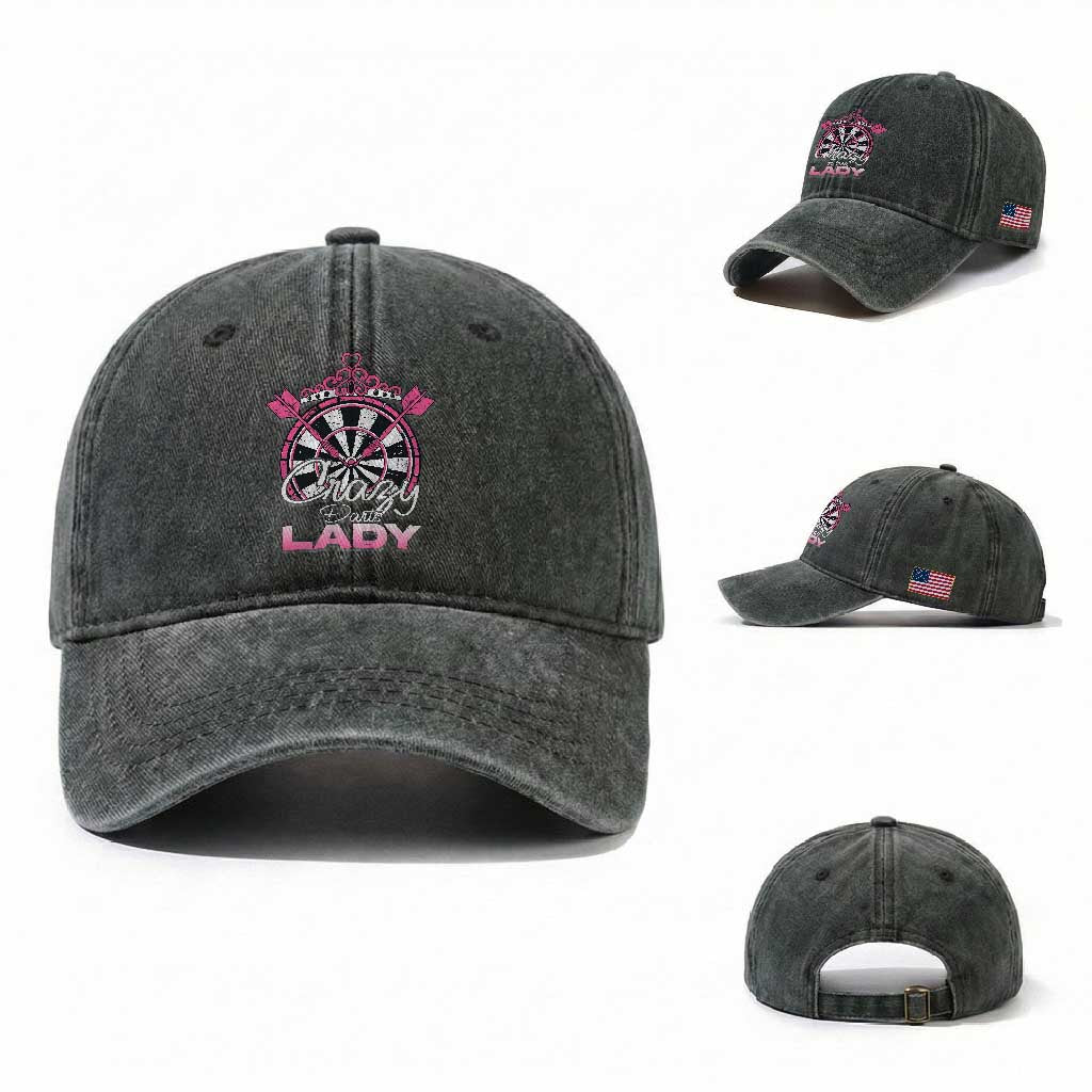 Crazy Darts Lady Washed Cotton Baseball Cap Funny Pub Game Gift For Women TS12 Washed Cap Universal Fit Dark Green Print Your Wear