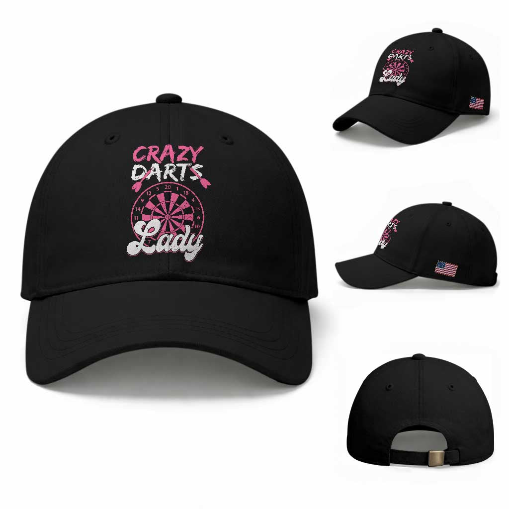 Crazy Darts Lady Bullseye Dart Shooting Baseball Cap Female Dartist Gift TS12 Baseball Cap Universal Fit Black Print Your Wear