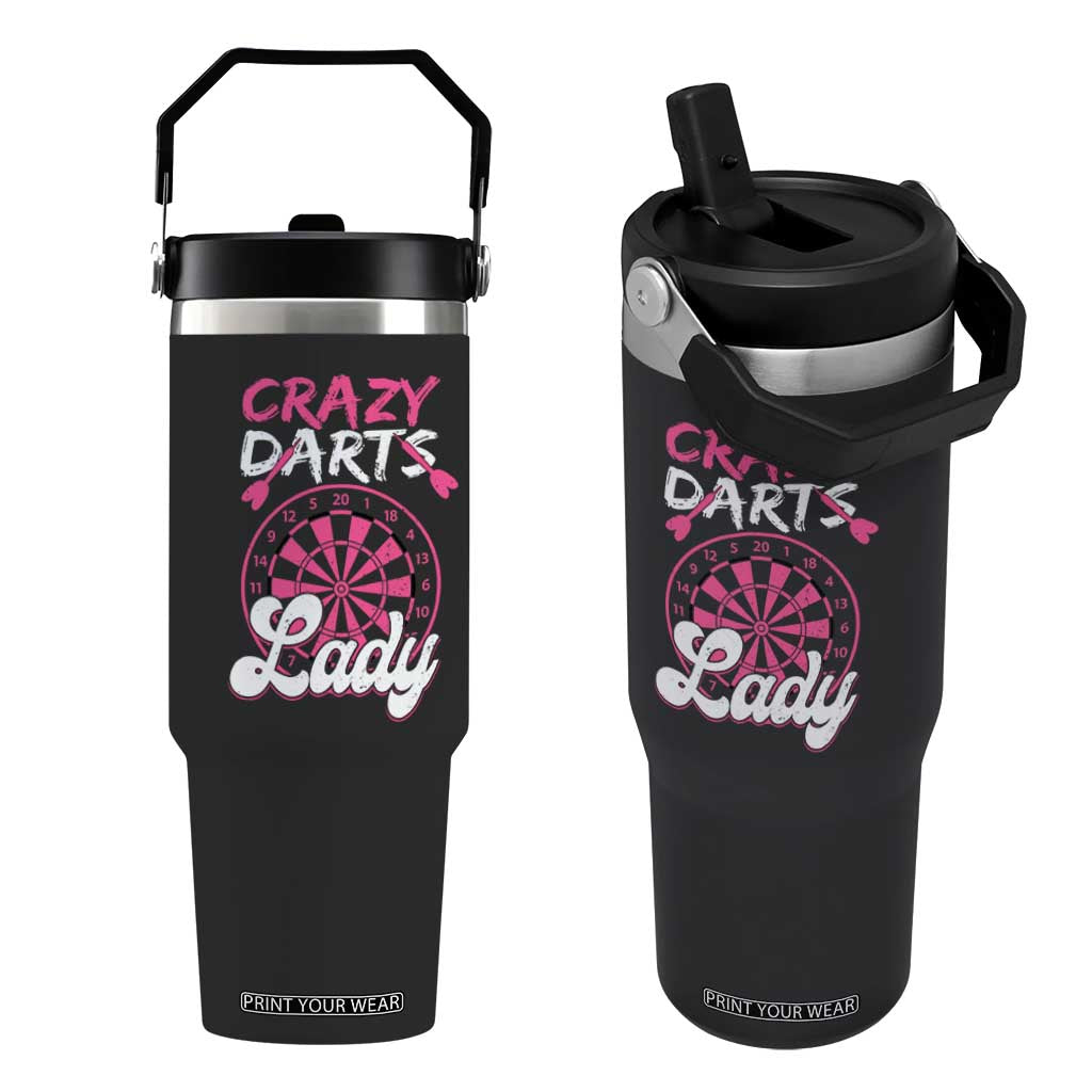 Crazy Darts Lady Bullseye Dart Shooting Flip Straw Tumbler Female Dartist Gift TS12 One Size: 30 oz Black Print Your Wear