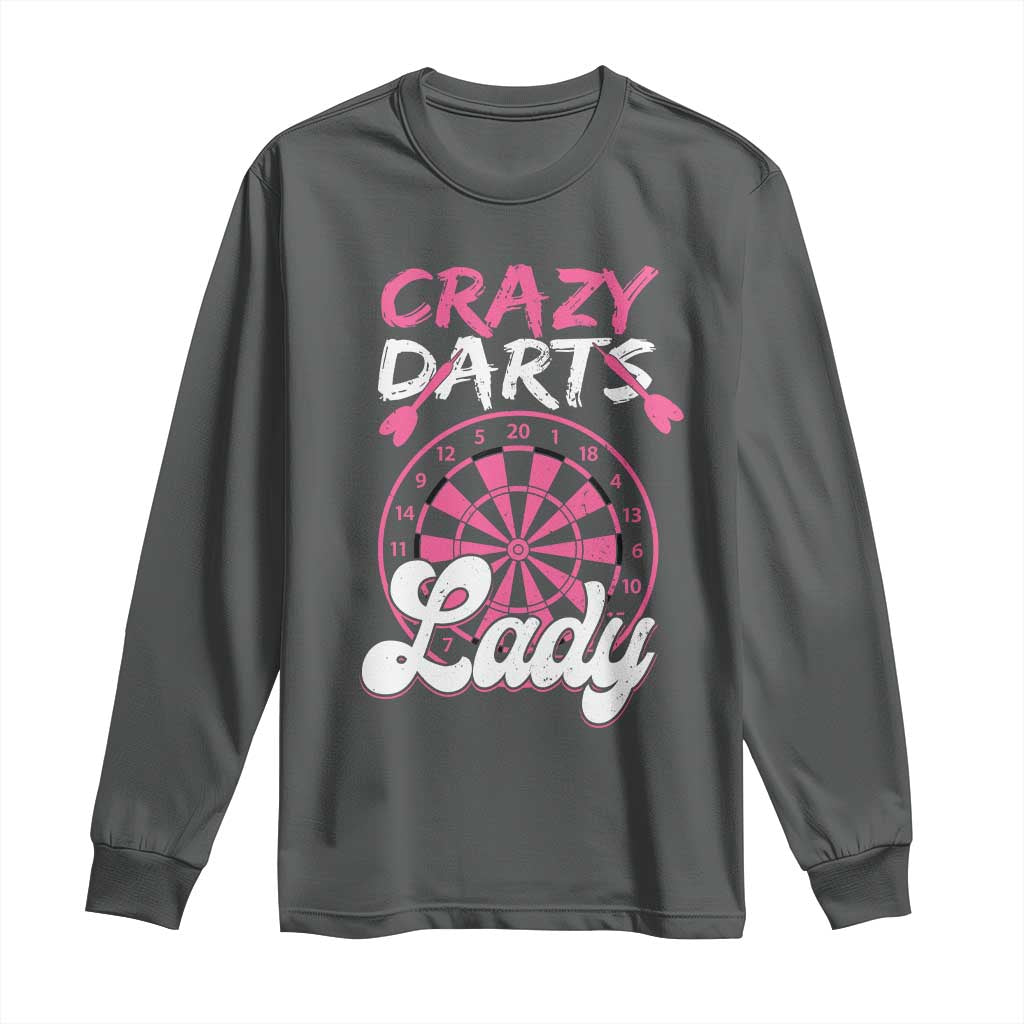 Crazy Darts Lady Bullseye Dart Shooting Long Sleeve Shirt Female Dartist Gift TS12 Dark Heather Print Your Wear