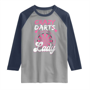 Crazy Darts Lady Bullseye Dart Shooting Raglan Shirt Female Dartist Gift TS12 Sport Gray Navy Print Your Wear