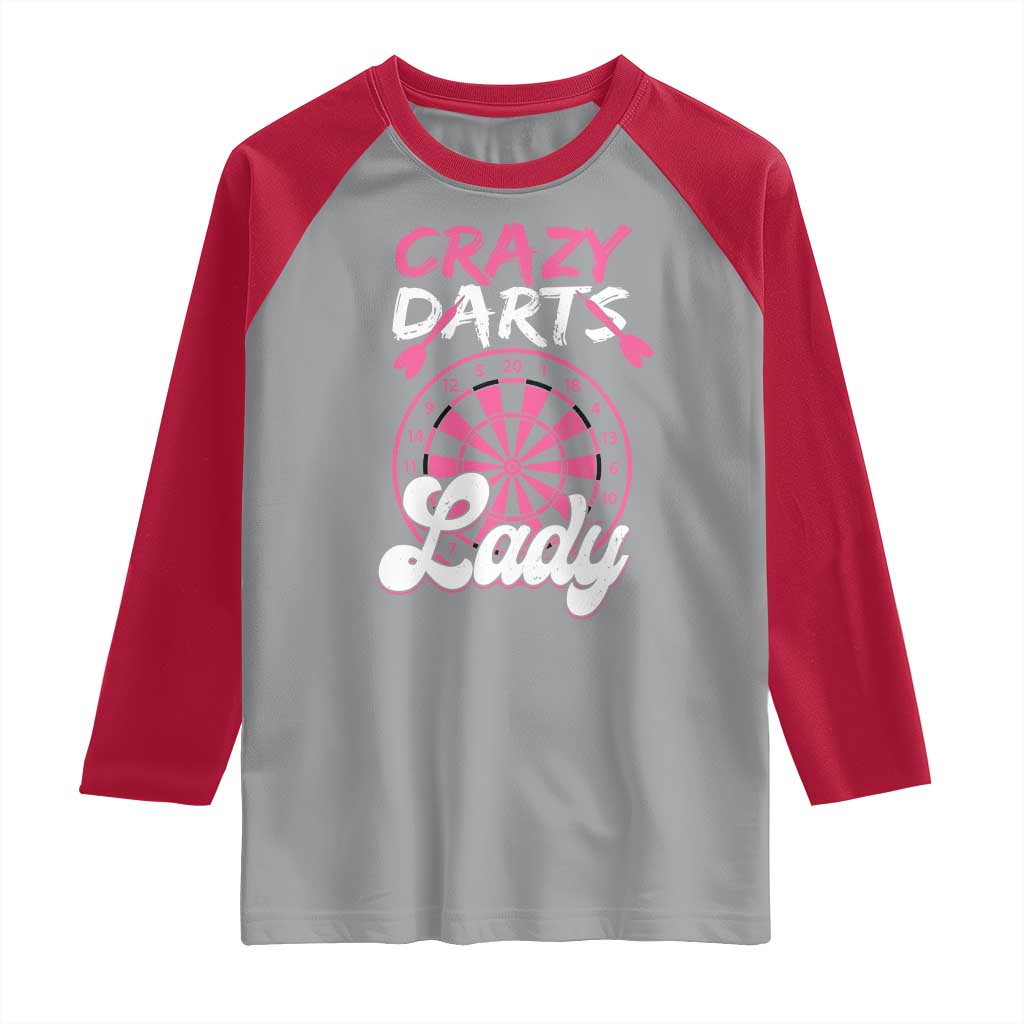 Crazy Darts Lady Bullseye Dart Shooting Raglan Shirt Female Dartist Gift TS12 Sport Gray Red Print Your Wear