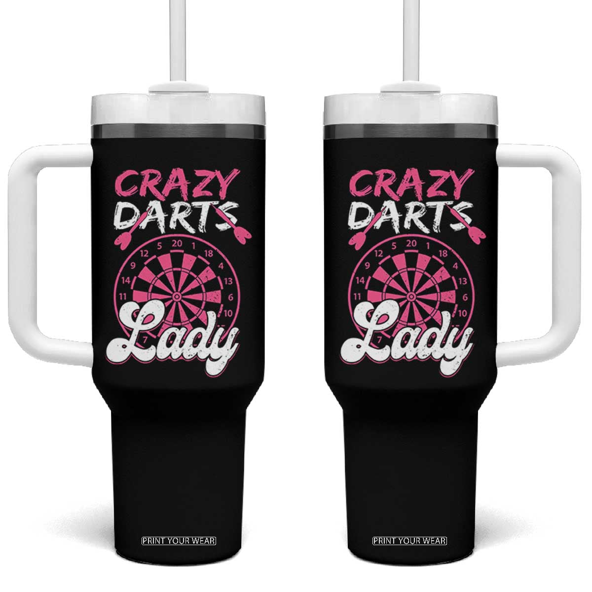 Crazy Darts Lady Bullseye Dart Shooting Tumbler With Handle Female Dartist Gift TS12 One Size: 40 oz Black Print Your Wear