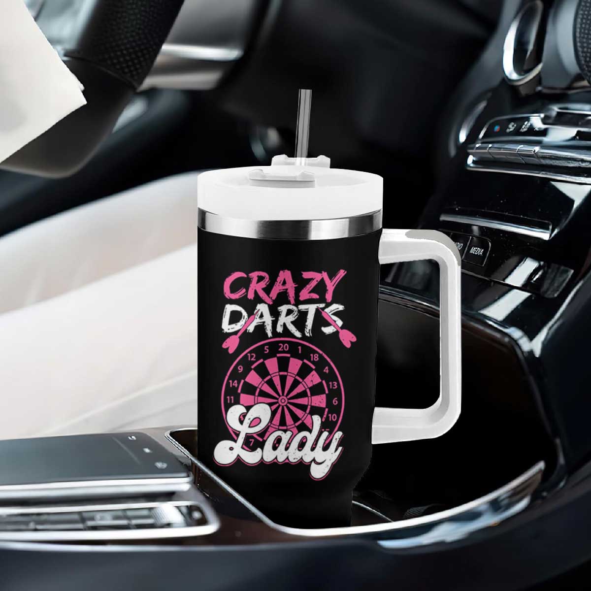 Crazy Darts Lady Bullseye Dart Shooting Tumbler With Handle Female Dartist Gift TS12 Print Your Wear