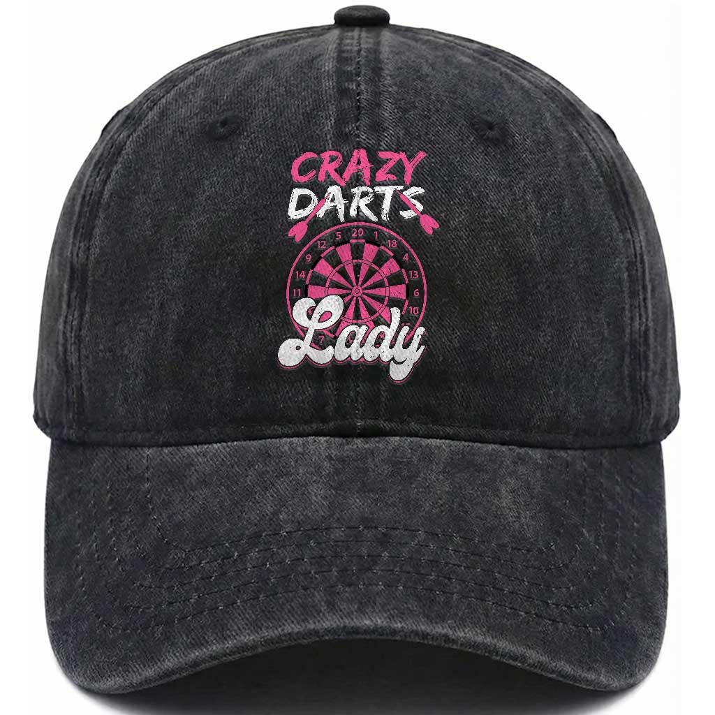 Crazy Darts Lady Bullseye Dart Shooting Washed Cotton Baseball Cap Female Dartist Gift TS12 Print Your Wear