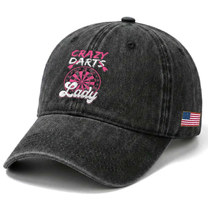 Crazy Darts Lady Bullseye Dart Shooting Washed Cotton Baseball Cap Female Dartist Gift TS12 Print Your Wear
