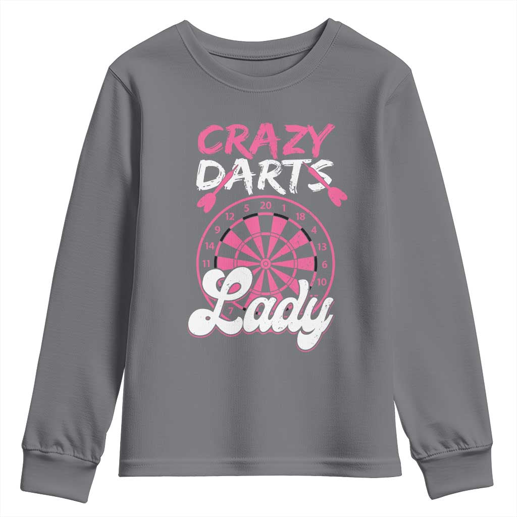 Crazy Darts Lady Bullseye Dart Shooting Youth Sweatshirt Female Dartist Gift TS12 Charcoal Print Your Wear