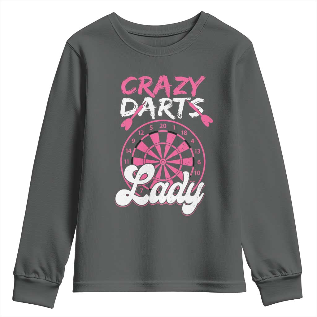 Crazy Darts Lady Bullseye Dart Shooting Youth Sweatshirt Female Dartist Gift TS12 Dark Heather Print Your Wear
