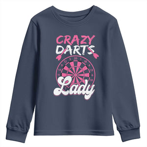 Crazy Darts Lady Bullseye Dart Shooting Youth Sweatshirt Female Dartist Gift TS12 Navy Print Your Wear
