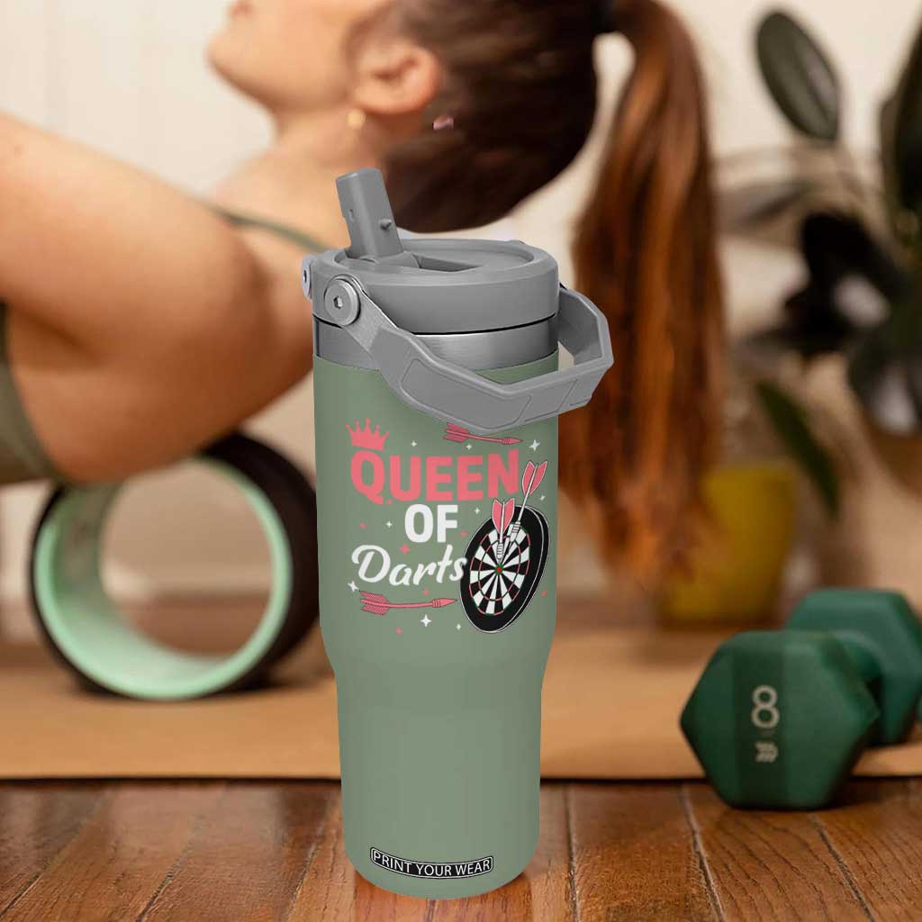 Queen Of Darts Bullseye Shooter Flip Straw Tumbler Female Dartist Gift TS12 One Size: 30 oz Moss Green Print Your Wear