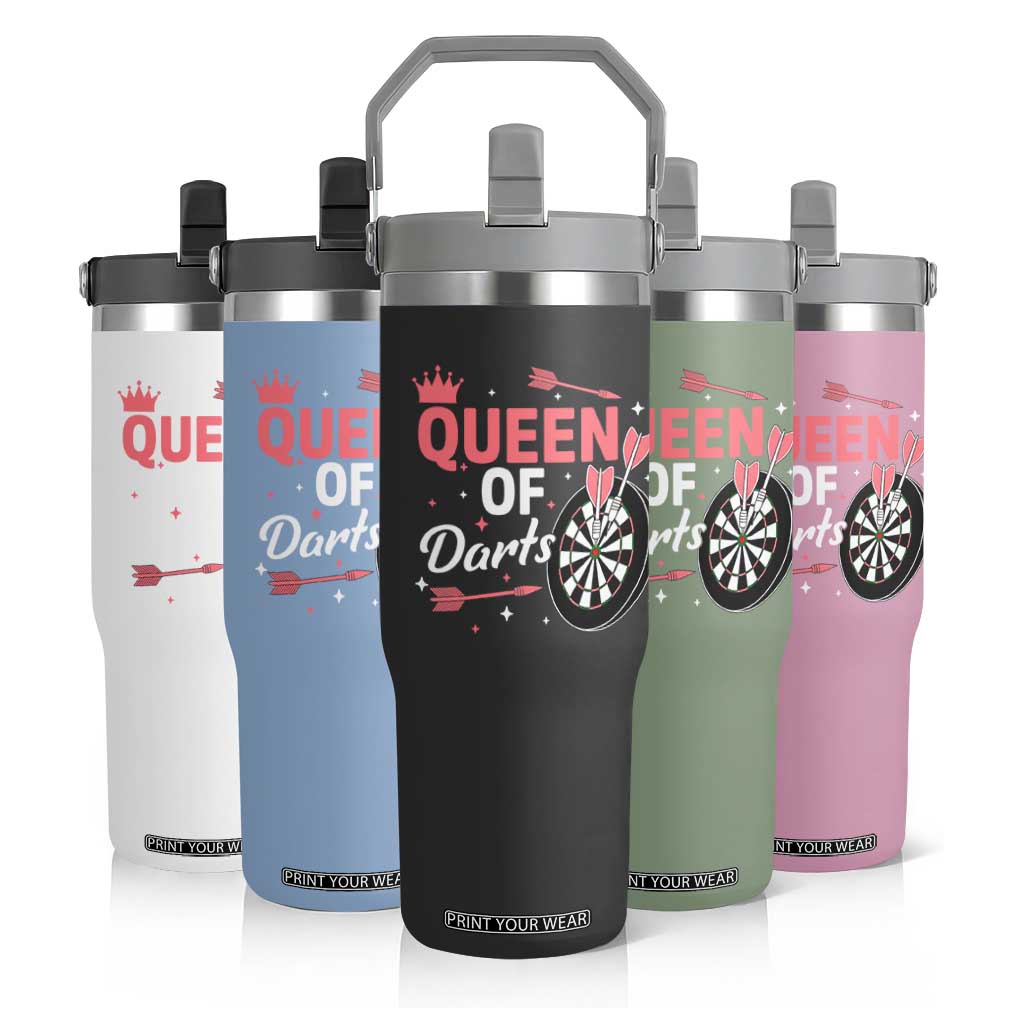 Queen Of Darts Bullseye Shooter Flip Straw Tumbler Female Dartist Gift TS12 Print Your Wear
