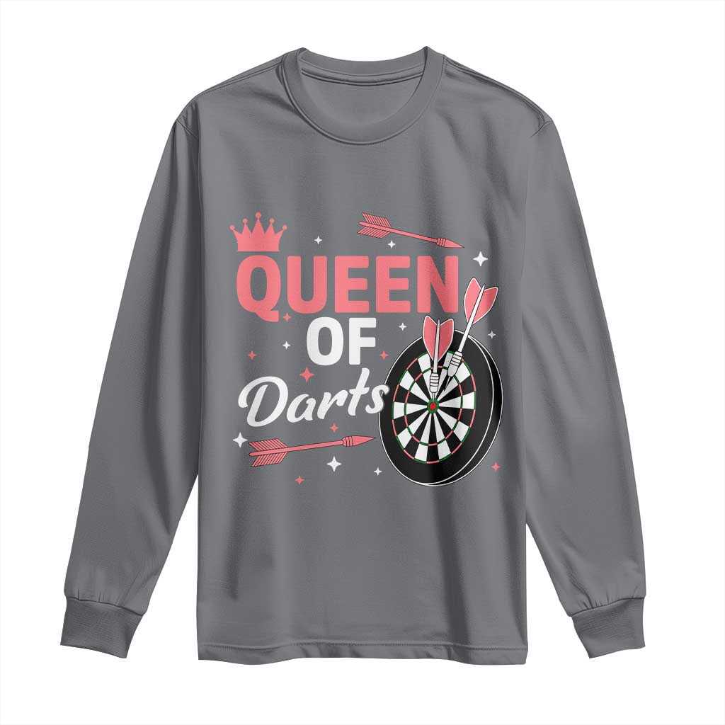 Queen Of Darts Bullseye Shooter Long Sleeve Shirt Female Dartist Gift TS12 Charcoal Print Your Wear