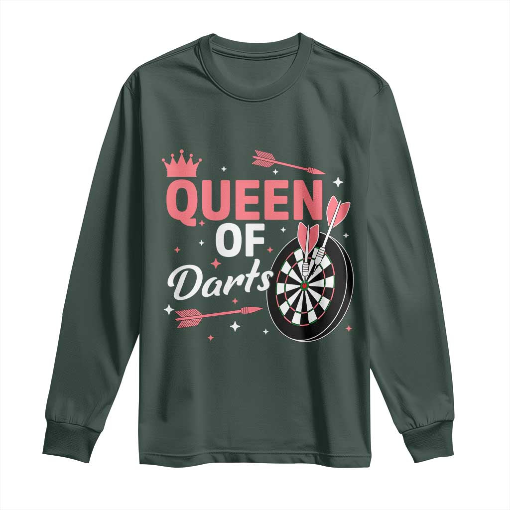 Queen Of Darts Bullseye Shooter Long Sleeve Shirt Female Dartist Gift TS12 Dark Forest Green Print Your Wear