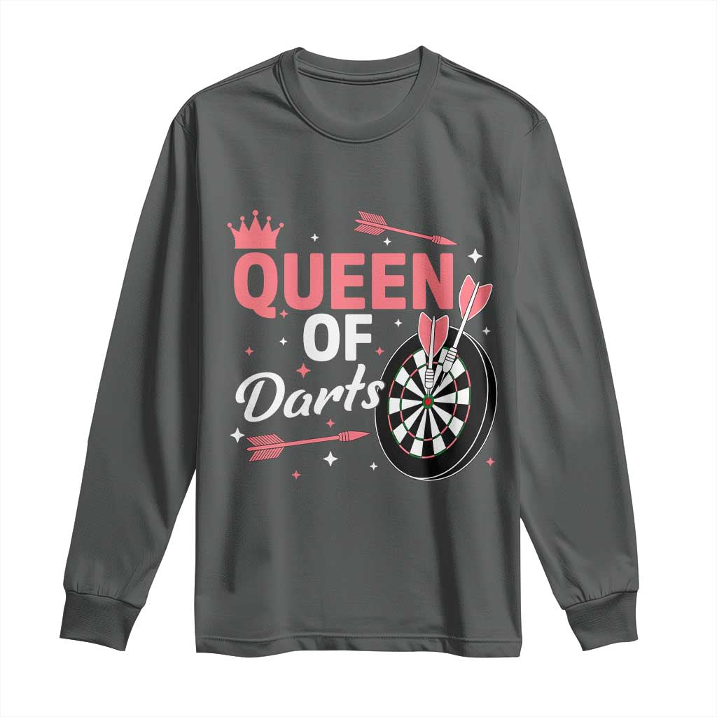 Queen Of Darts Bullseye Shooter Long Sleeve Shirt Female Dartist Gift TS12 Dark Heather Print Your Wear