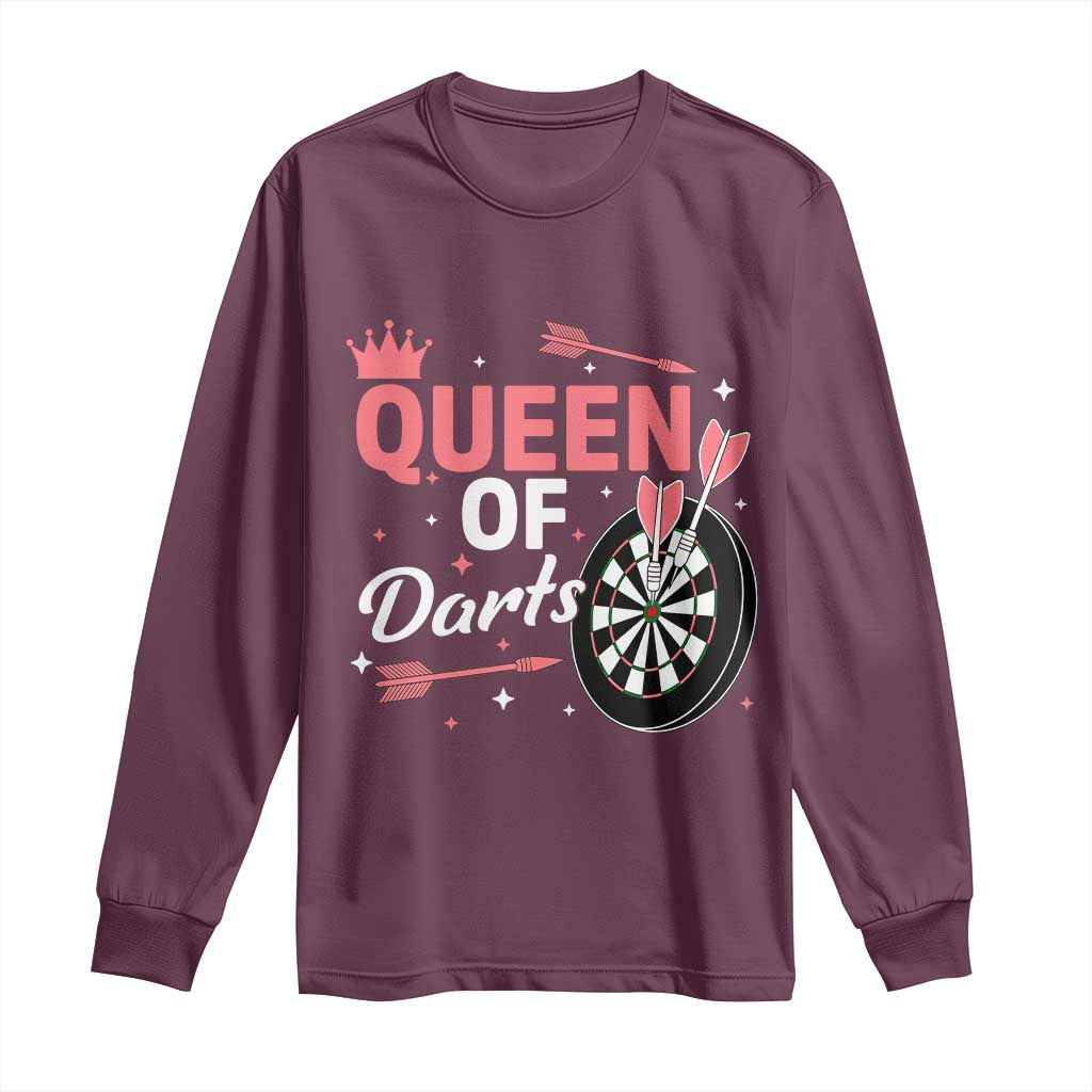 Queen Of Darts Bullseye Shooter Long Sleeve Shirt Female Dartist Gift TS12 Maroon Print Your Wear