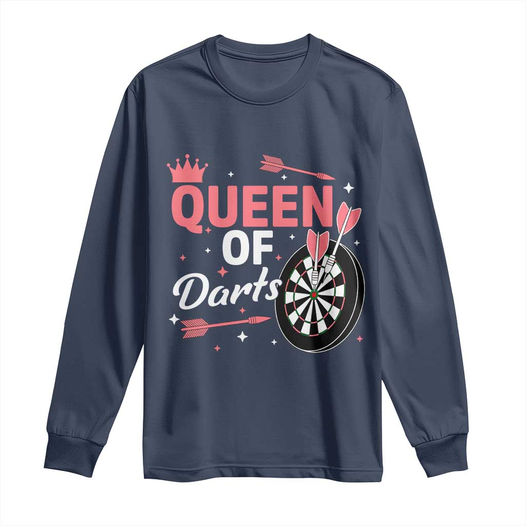 Queen Of Darts Bullseye Shooter Long Sleeve Shirt Female Dartist Gift TS12 Navy Print Your Wear