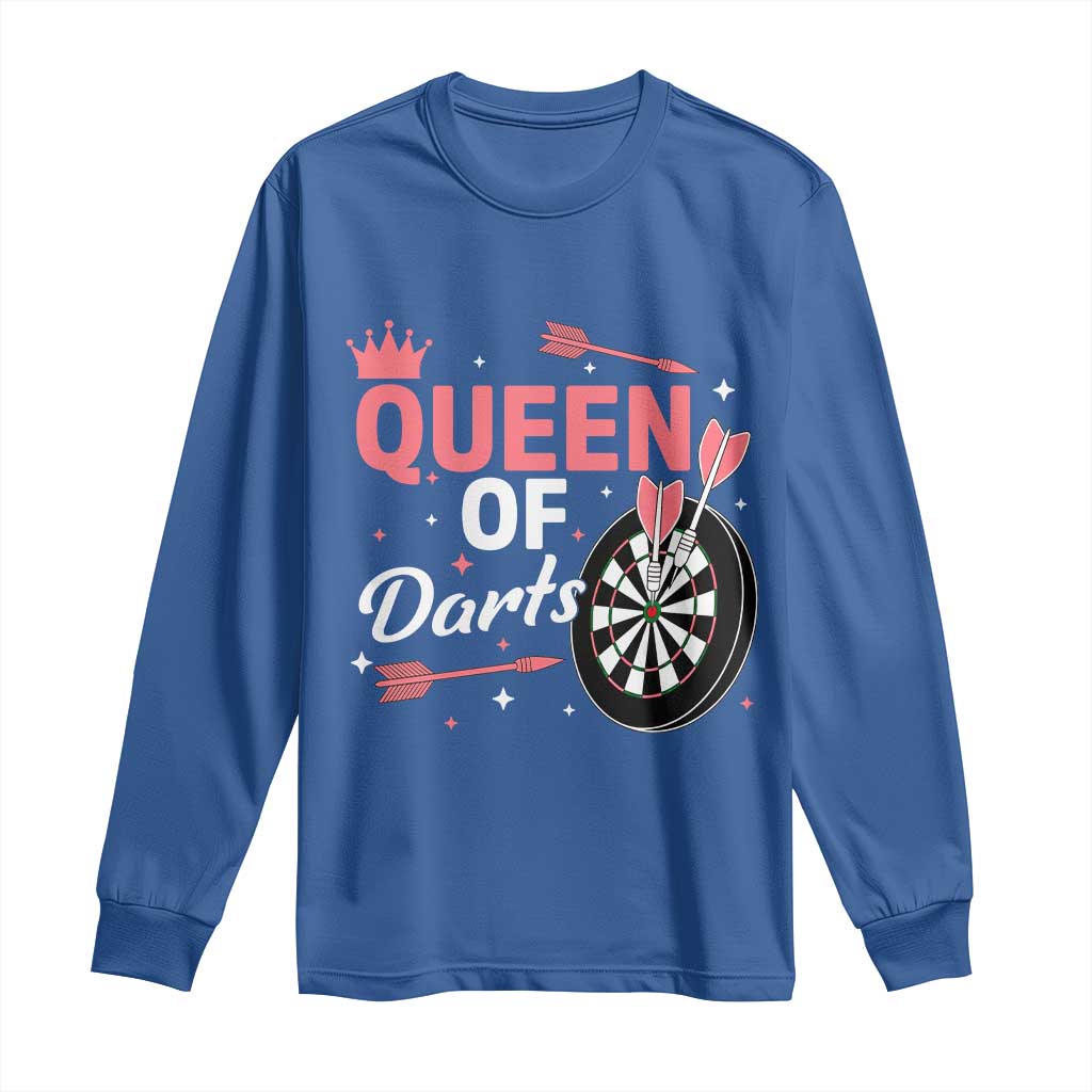 Queen Of Darts Bullseye Shooter Long Sleeve Shirt Female Dartist Gift TS12 Royal Blue Print Your Wear