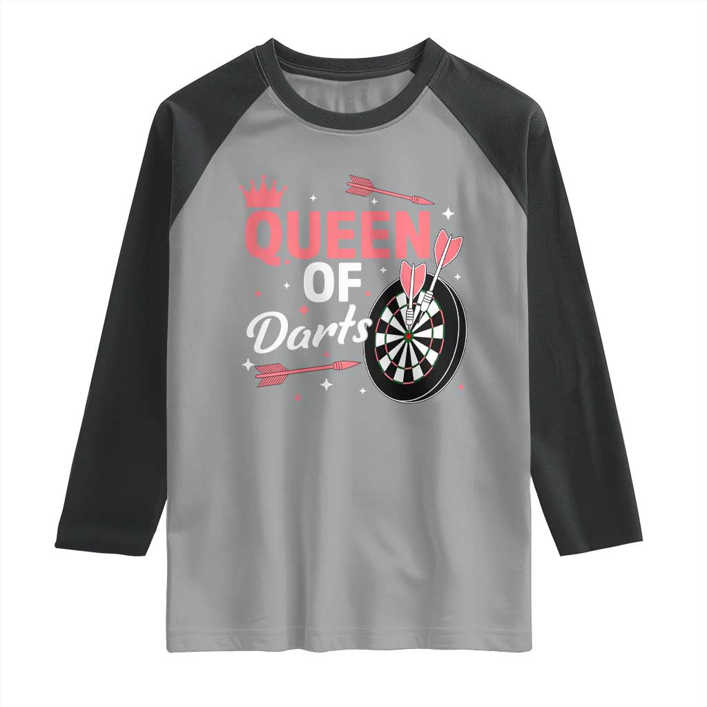 Queen Of Darts Bullseye Shooter Raglan Shirt Female Dartist Gift TS12 Sport Gray Black Print Your Wear