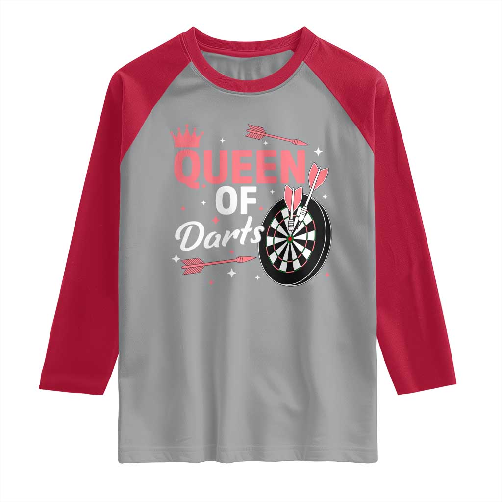 Queen Of Darts Bullseye Shooter Raglan Shirt Female Dartist Gift TS12 Sport Gray Red Print Your Wear