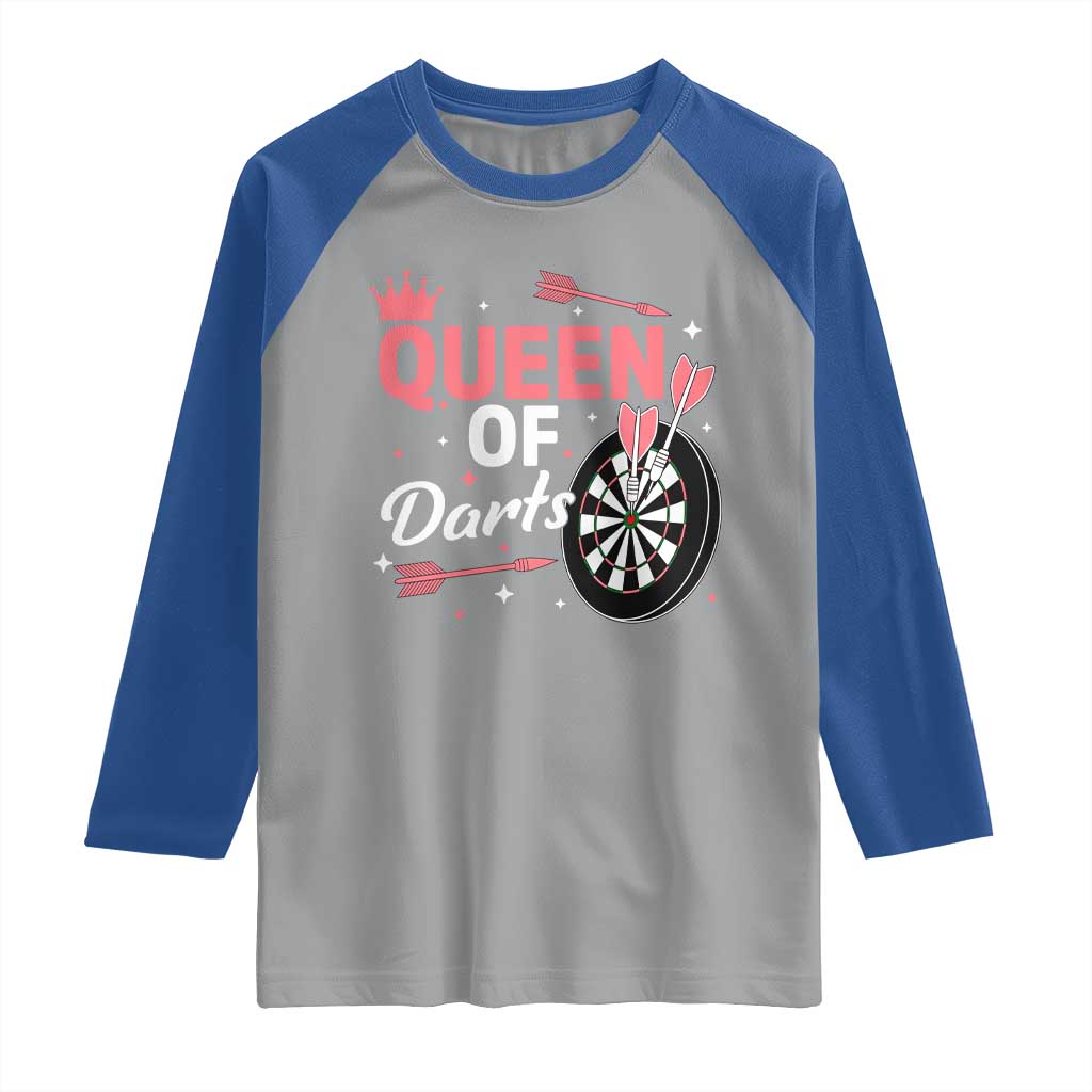 Queen Of Darts Bullseye Shooter Raglan Shirt Female Dartist Gift TS12 Sport Gray Royal Print Your Wear