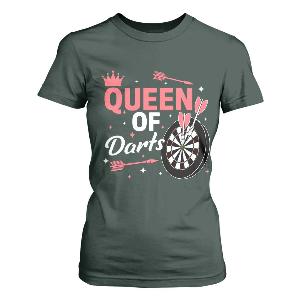 Queen Of Darts Bullseye Shooter T Shirt For Women Female Dartist Gift TS12 Dark Forest Green Print Your Wear