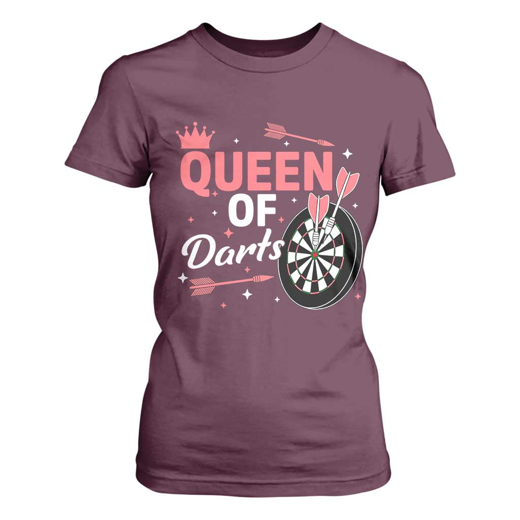 Queen Of Darts Bullseye Shooter T Shirt For Women Female Dartist Gift TS12 Maroon Print Your Wear