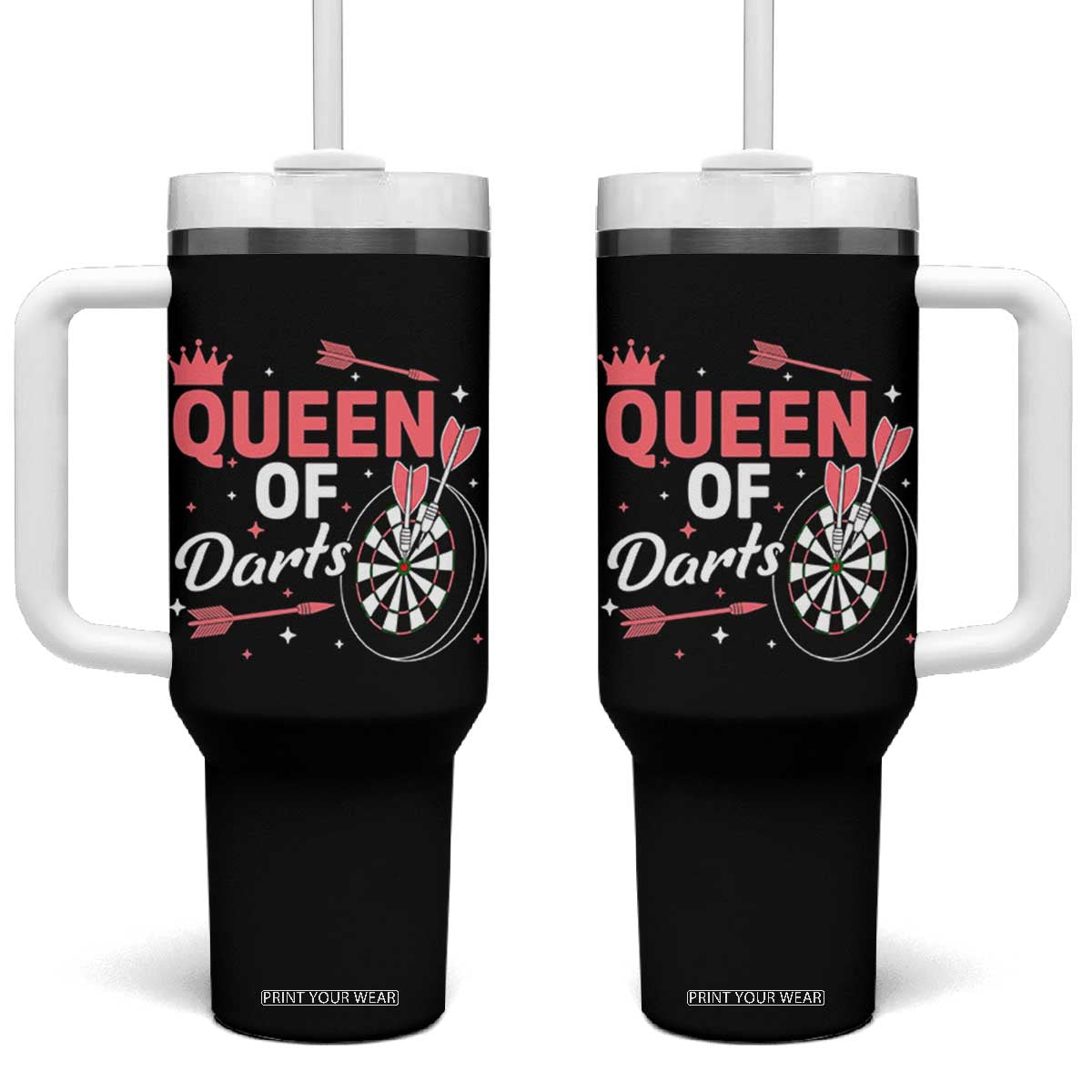 Queen Of Darts Bullseye Shooter Tumbler With Handle Female Dartist Gift TS12 One Size: 40 oz Black Print Your Wear