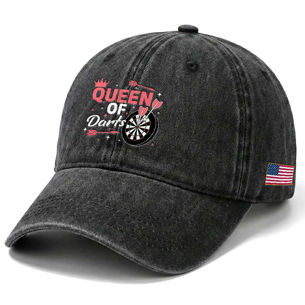 Queen Of Darts Bullseye Shooter Washed Cotton Baseball Cap Female Dartist Gift TS12 Print Your Wear
