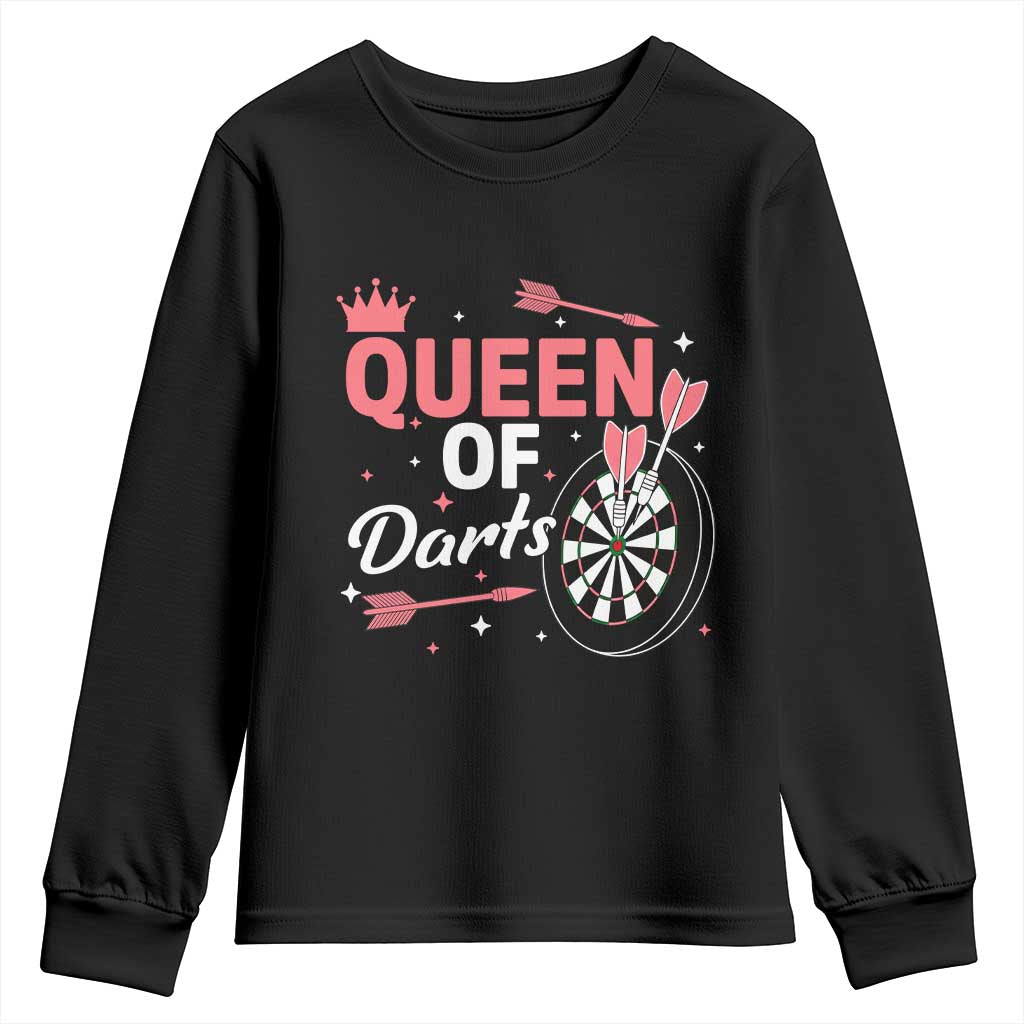 Queen Of Darts Bullseye Shooter Youth Sweatshirt Female Dartist Gift TS12 Black Print Your Wear