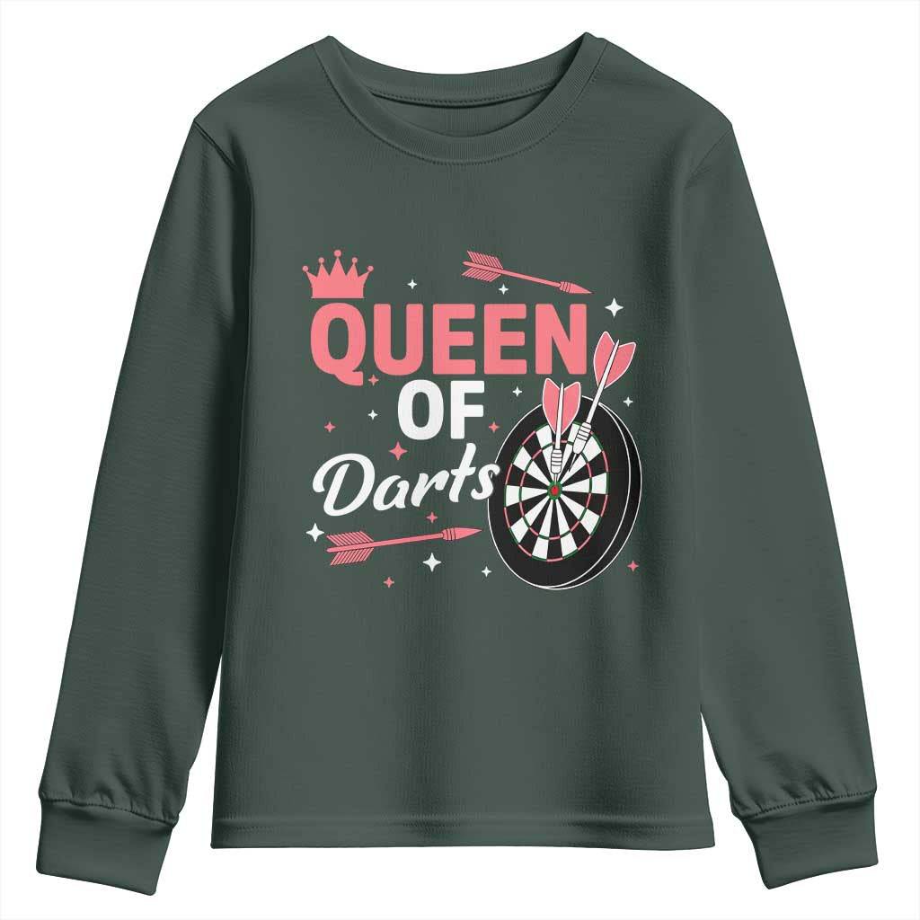 Queen Of Darts Bullseye Shooter Youth Sweatshirt Female Dartist Gift TS12 Dark Forest Green Print Your Wear
