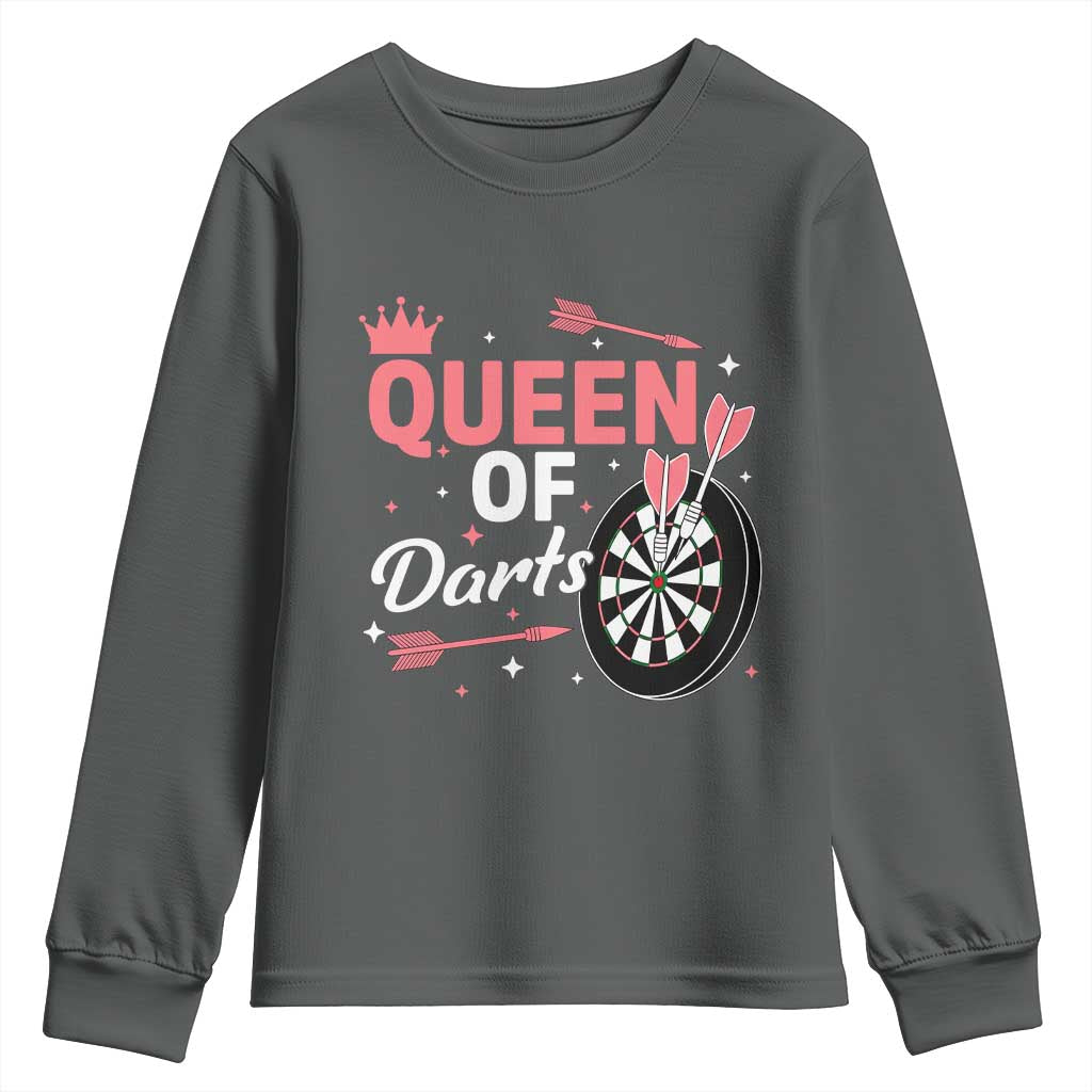 Queen Of Darts Bullseye Shooter Youth Sweatshirt Female Dartist Gift TS12 Dark Heather Print Your Wear