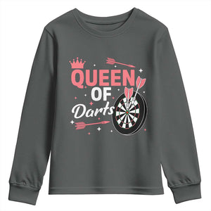 Queen Of Darts Bullseye Shooter Youth Sweatshirt Female Dartist Gift TS12 Dark Heather Print Your Wear