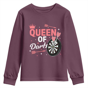 Queen Of Darts Bullseye Shooter Youth Sweatshirt Female Dartist Gift TS12 Maroon Print Your Wear