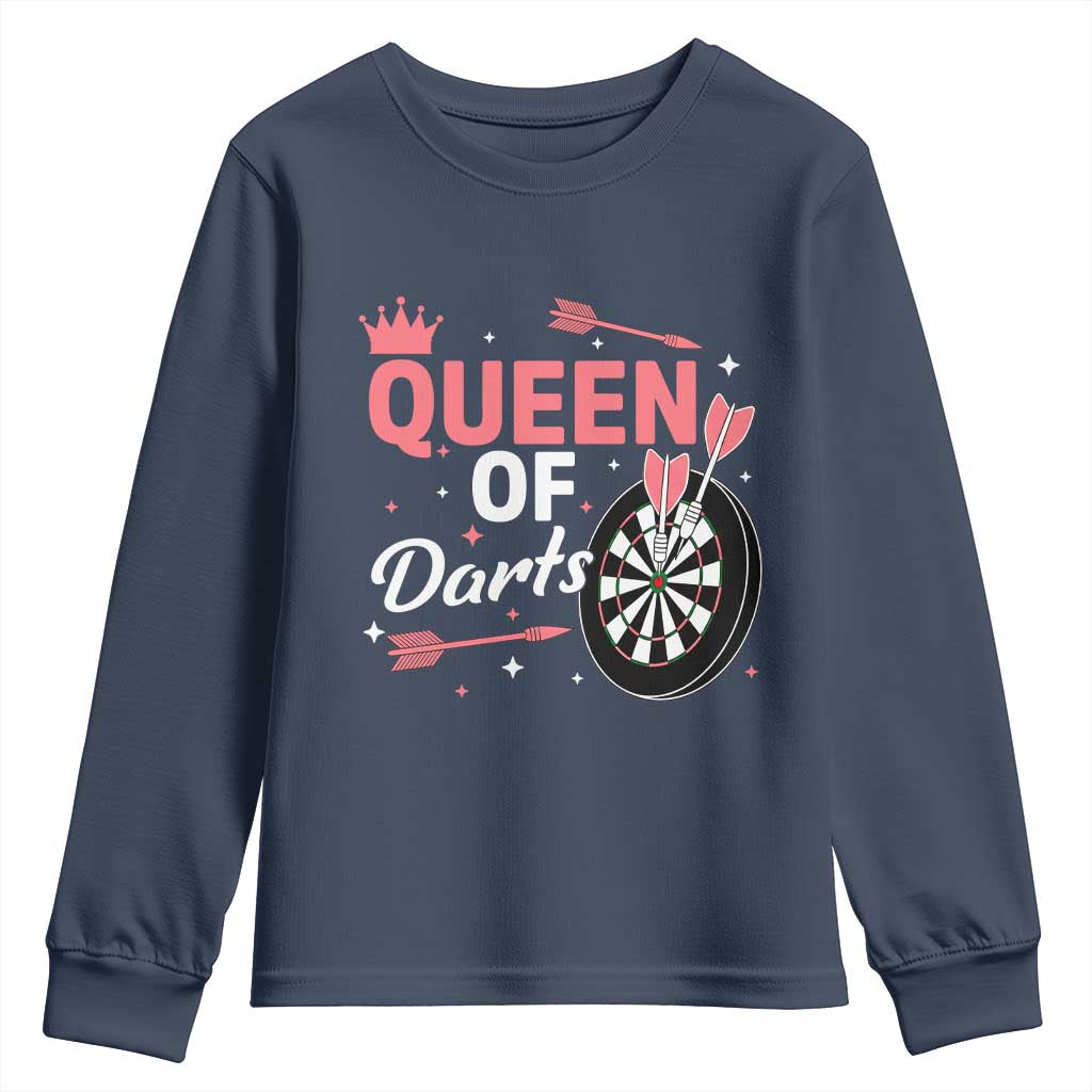 Queen Of Darts Bullseye Shooter Youth Sweatshirt Female Dartist Gift TS12 Navy Print Your Wear